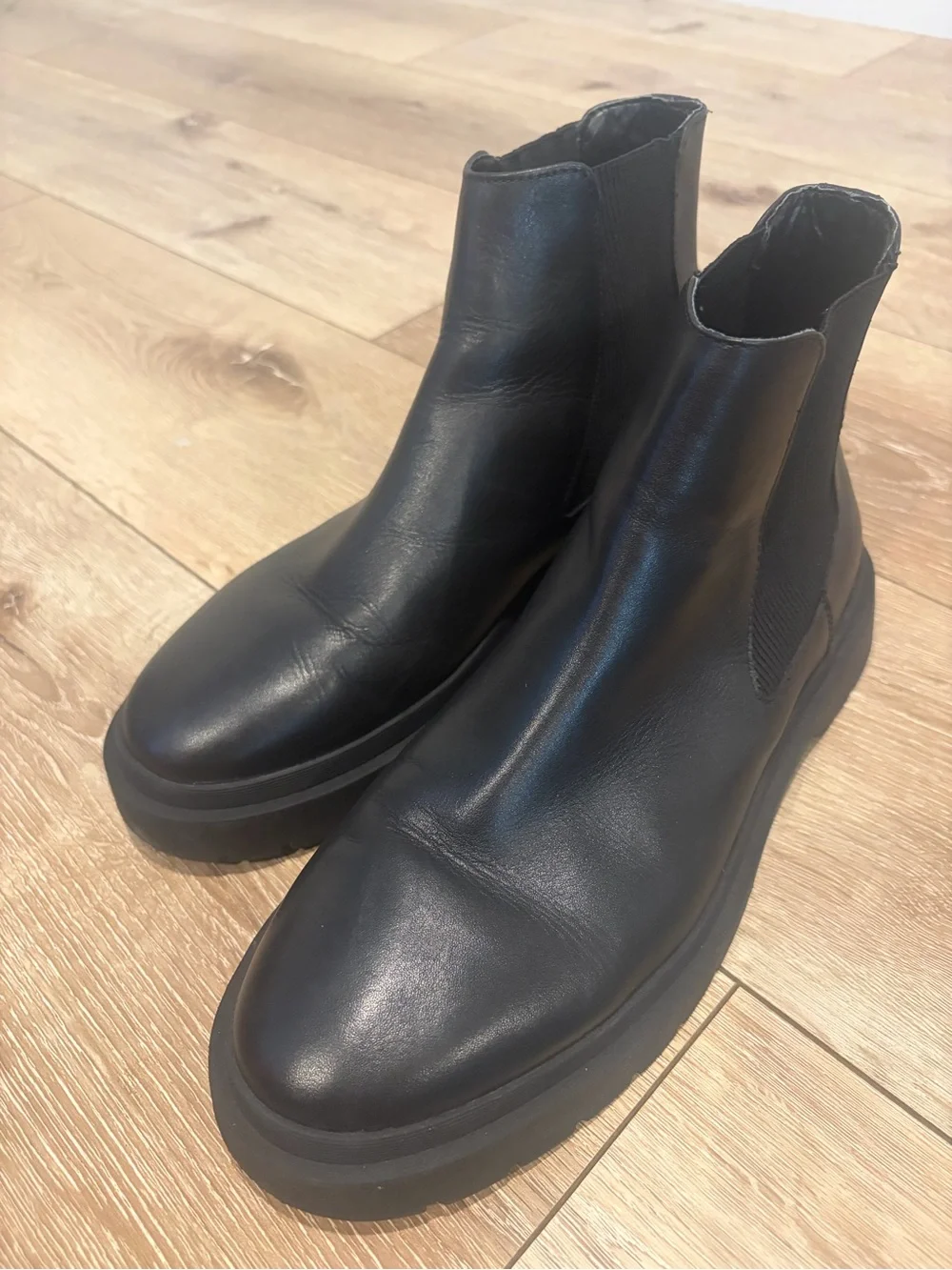 Zara Black Leather Chelsea Platform Booties